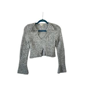 Y2K Gray Cropped Wool Sweater Small